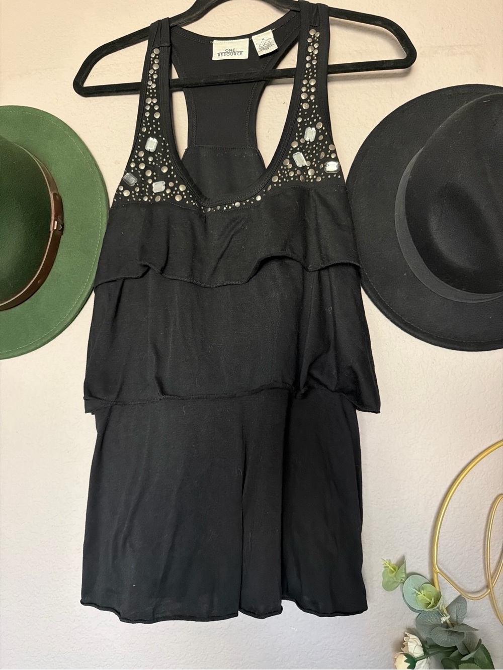 Mossimo Supply Co. Black Embellished Ruffle Tank Top